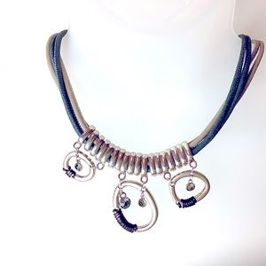 Unique Vintage Four Cord Strand Necklace w/Silver Design